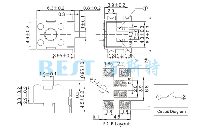 轻触开关TS-1102F参考图纸